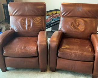 Lot 5: 2 Brown BarcaLounger 'leather' Armchairs
