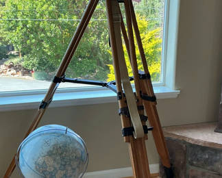Lot 6: Oberwerk Binoculars On Wooden Stand, Matching Globe