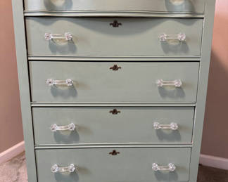 Lot 7: Vintage Farmhouse Style Highboy Dresser and Vanity Stool