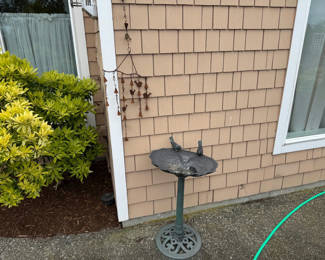 Lot 135: Plastic Bird Bath with Rustic Wind Chime