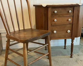 Lot 23: Vintage Martha Washintong Sewing Cabinet, Wooden Chair