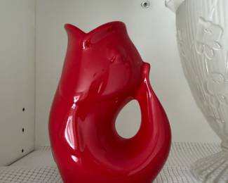 Large Gurgle Pot Red Fish Pitcher Vase
