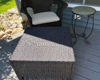 Rattan outdoor chair and ottoman/coffee table