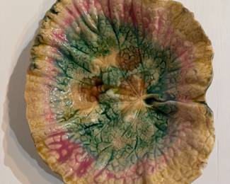 antique Etruscan Majolica begonia leaf dish