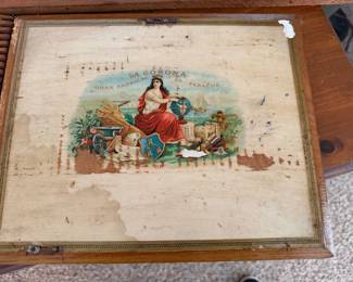 antique La Corona cigar box top from Havana Cuba, colored lithograph label.