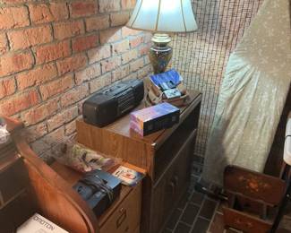 Paper shredder, and an end table and portable radio