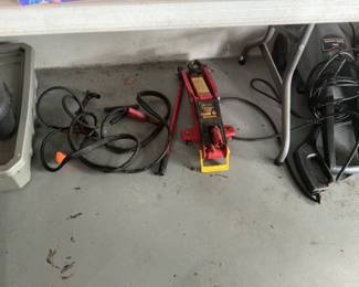 Floor jack, jumper, cables, electric power, washer