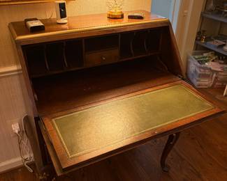 Secretary desk with leather top - hand-painted detailing on outside
