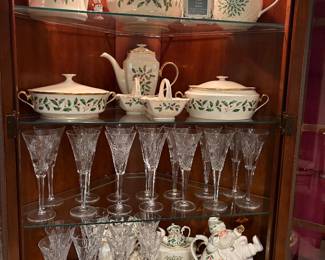 Lenox Christmas china and Waterford toasting flutes