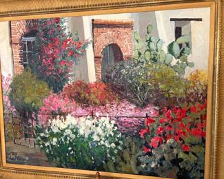 Oil painting on canvas by Kent Wallis - signed - large scale in gold-leaf frame