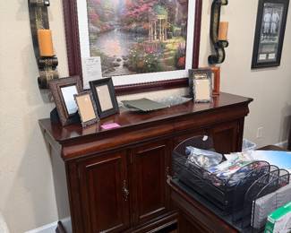 Lovely sideboard from Havertys, Thomas Kincaid framed art, lots of frames!