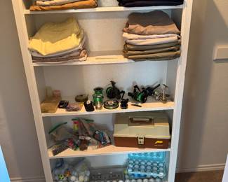Mens golf shorts, fishing reels, lures and golf balls