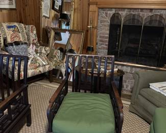 Pari of VTG Mind-style Rosewood Armchairs w/ geometric fretwork