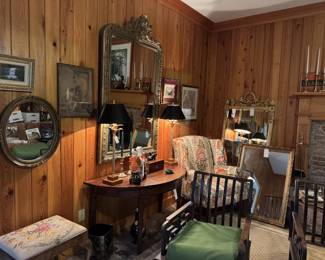 VTG French Rococo style Gold Gilt Wall Mirror, with Italian Mirrors in background