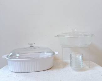 VINTAGE CORNING WARE F-14-B FRENCH WHITE 4 QT OVAL CASSEROLE DISH W/ PYREX LID