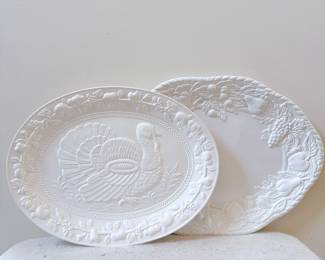 Turkey Platter Serving Tray Thanksgiving Oval Portugal White Ceramic