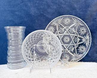 teleflora lead crystal bowl, anchor hocking eapc prescut plate