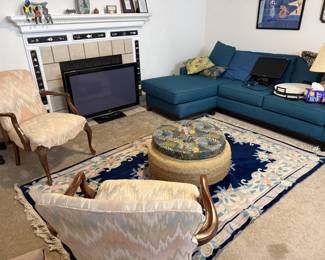 Teal sectional, vintage chairs, and more