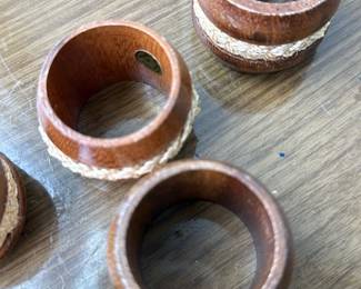 Mid Century Wooden Napkin Rings Set (8)