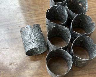 Antique Silver Eagle Napkin Rings Set (8)
