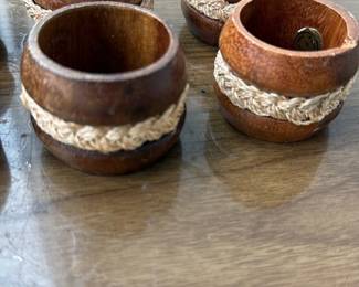 Mid Century Wooden Napkin Rings Set (8)