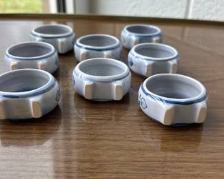 Blue Heart Ceramic Napkin Rings Set (8)