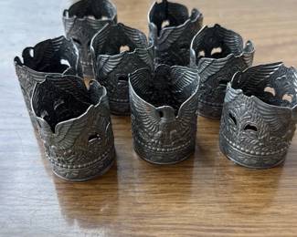 Antique Silver Eagle Napkin Rings Set (8)