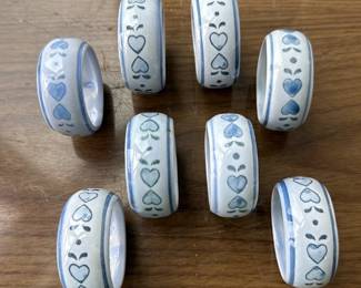 Blue Heart Ceramic Napkin Rings Set (8)
