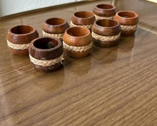 Mid Century Wooden Napkin Rings Set (8)