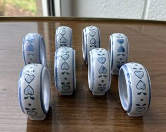 Blue Heart Ceramic Napkin Rings Set (8)