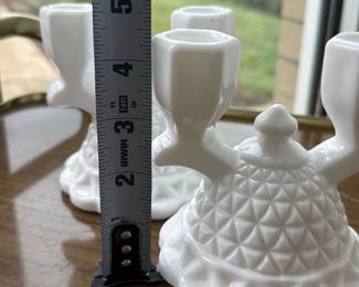 White Milk Glass Double Candle Holders