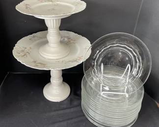 Limoges Floral Patterned Pedestal Dishes  15 Vintage Glass Scalloped Dessert Plates