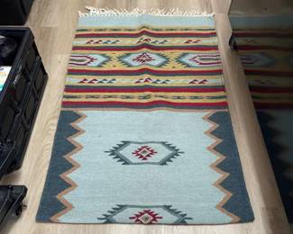 30 X 100 Vintage Native American Wool Rug With Fringe Double Sided