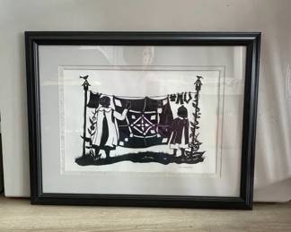 265 X 21 Framed Silhouette Art Piece  Clothesline By Sharyn Sowell