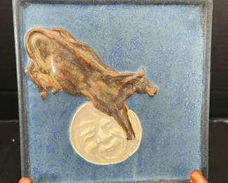 Ephraim Pottery Cow Jumping Over the Moon Square Tile