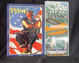 Fly To Alaska  Rosie The Riveter Metal Signs