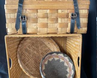 Assortment Of BasketsPicnic Storage Wall Hanging  Woven Bowl