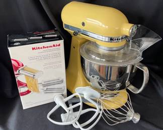 Kitchen Aid Artisan Stand Mixer Butter Yellow Attachments  Pasta Roller Set