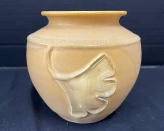 Ephraim Art Pottery Yellow With Molded Ginkgo Leaf Design By Ken Nichols
