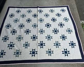 Antique Indigo Blue and White Star Quilt