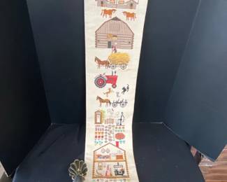 Farming Cross Stitch Wall Hanging And Metal Bell