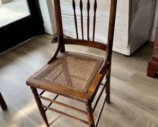 Antique Carved Oak Side Chair with Cane Seat