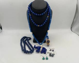 Blue Stone Jewelry including Watch Necklaces and Earrings