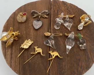 Glass Charms and Goldtone Decorative Pins