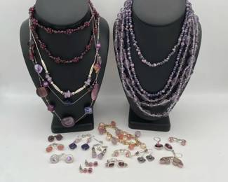 Pink and Purple Jewelry Collection including Amethyst Necklace and Earrings