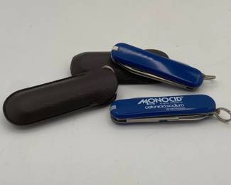 Three Small Blue Monocid Branded Pocket Knives