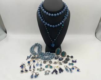 Blue Costume Jewelry including Berebi Earrings Faux Stone Necklaces and More