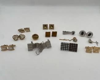 Collection of Cuff Links and Tie Pins including Swank Tigers Eye and Roman Cameos