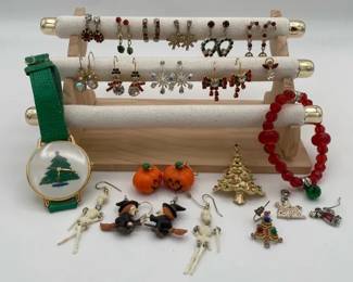 Christmas and Halloween Jewelry with Watch Pins and Earrings