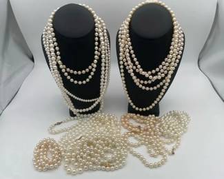 Huge Collection of Costume Pearl Necklaces and Bracelet